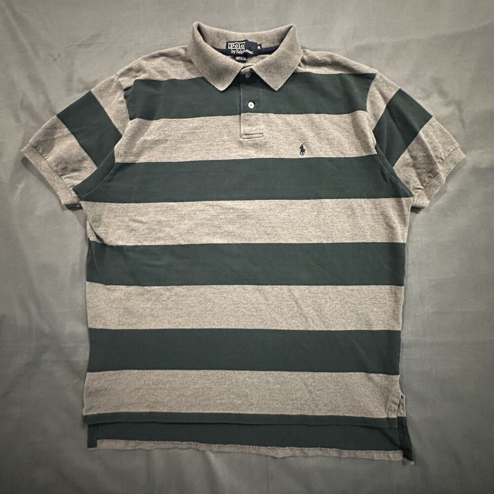 Vintage 90's Polo Ralph Lauren Striped Shirt Mens XL Made In USA Green Gray